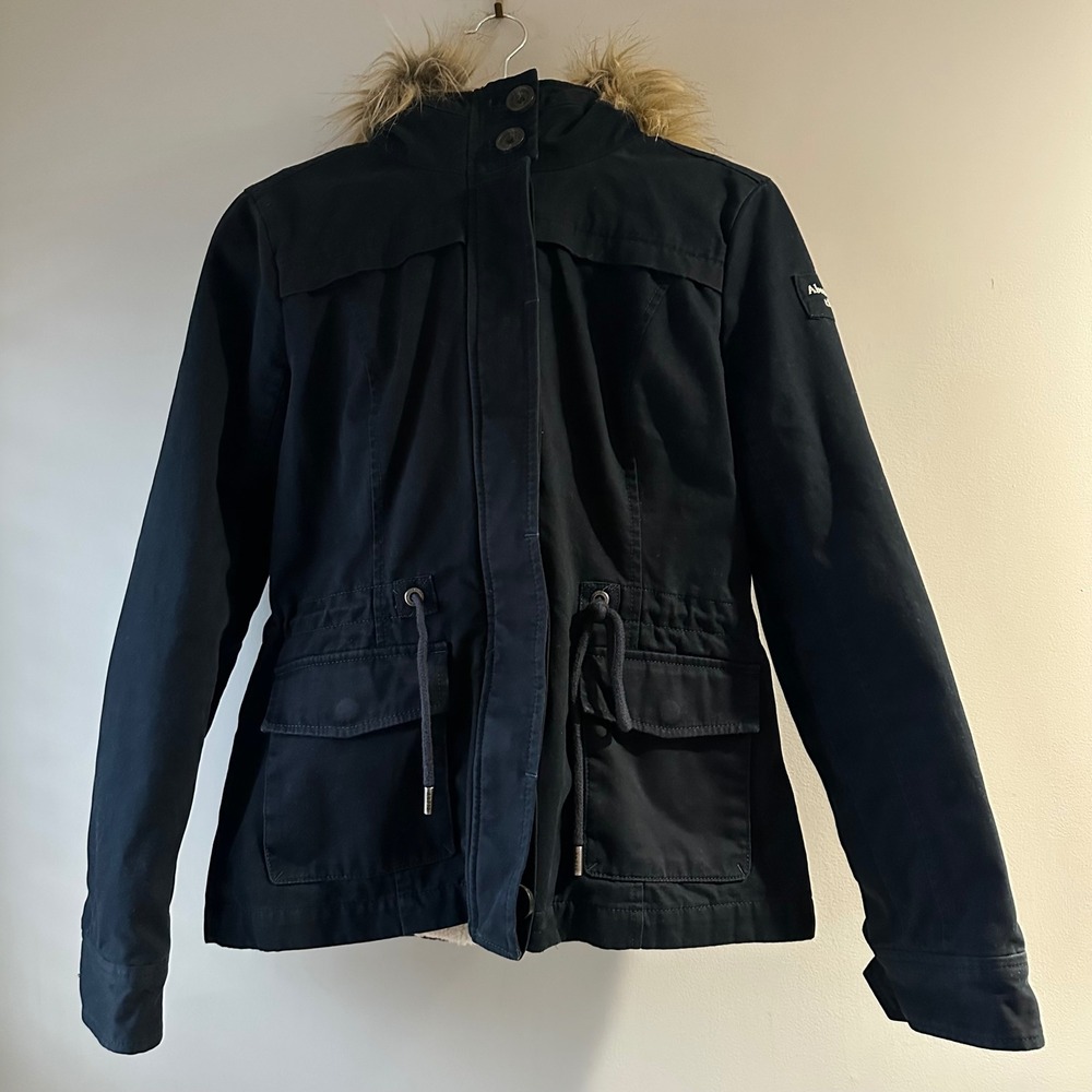 Abercrombie & Fitch Parka Jacket Womens Medium Navy Excellent Sherpa Faux Fur